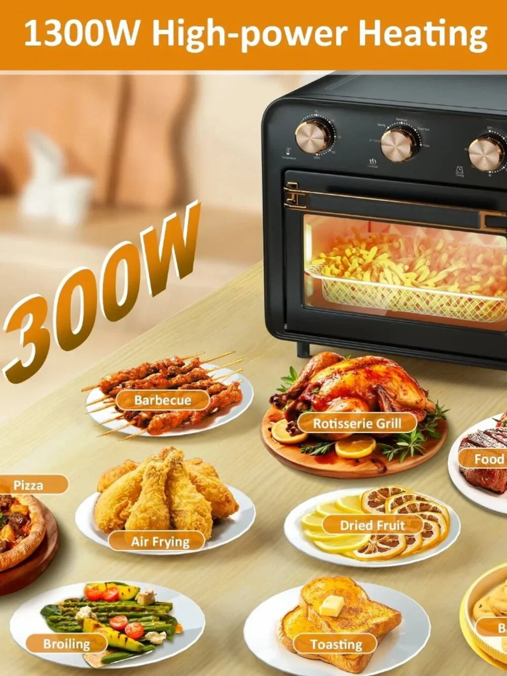 Tinana 5-in-1 Air Fryer Toaster Oven, 1300W, 17 Quart, Oil-Less Cooking Combo
